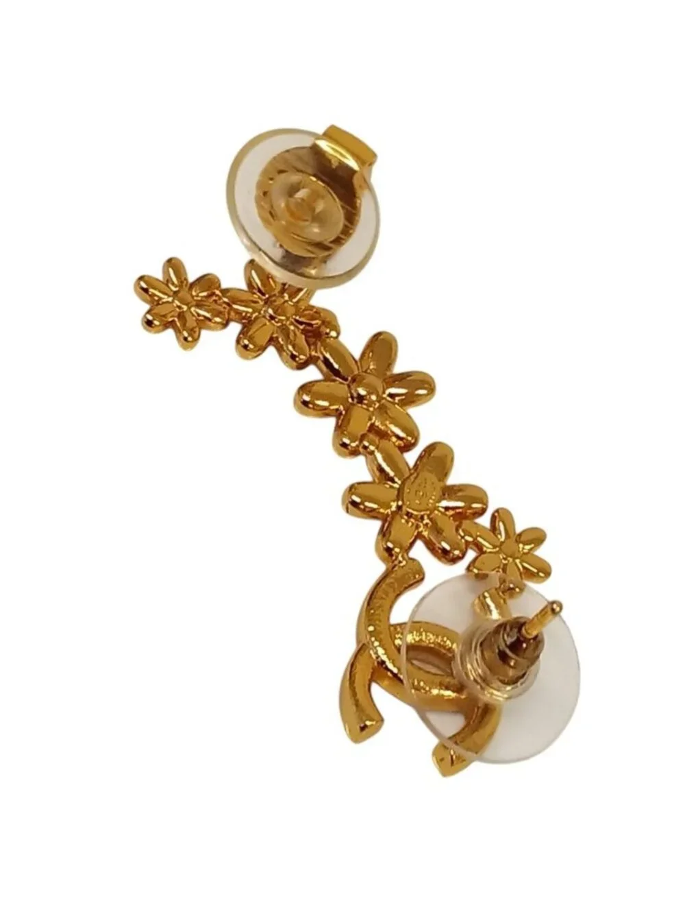 Chanel CC Logo Flower Motif Earrings Gold